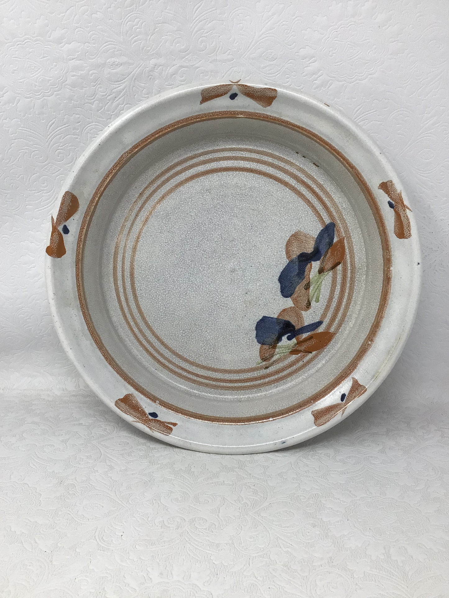 Hand Made Floral Pottery Plate with Handle