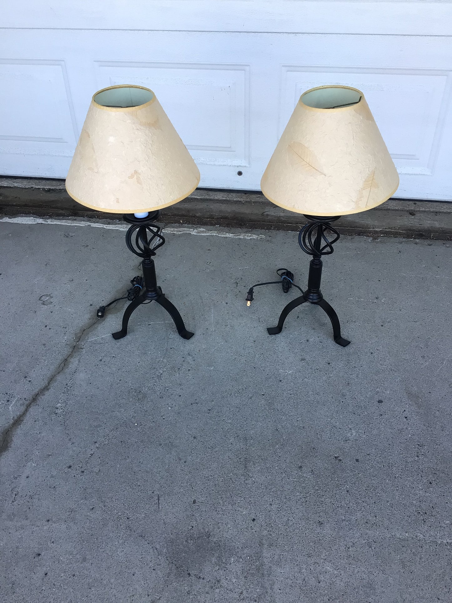 Wrought Iron Table Lamp with Leaf Embossed Shade