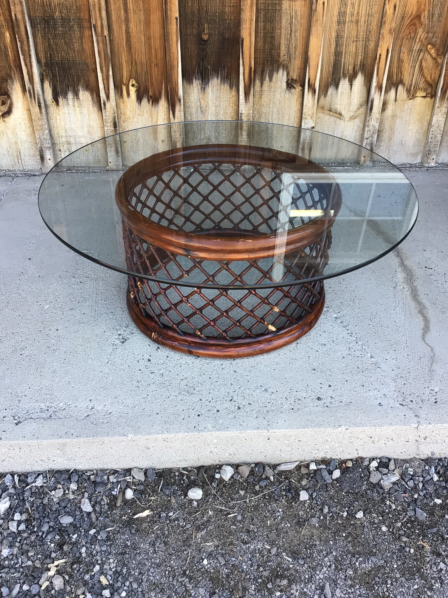 Circular Glass Top Rattan Coffee Table