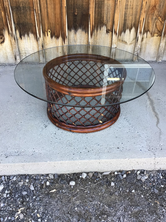 Circular Glass Top Rattan Coffee Table