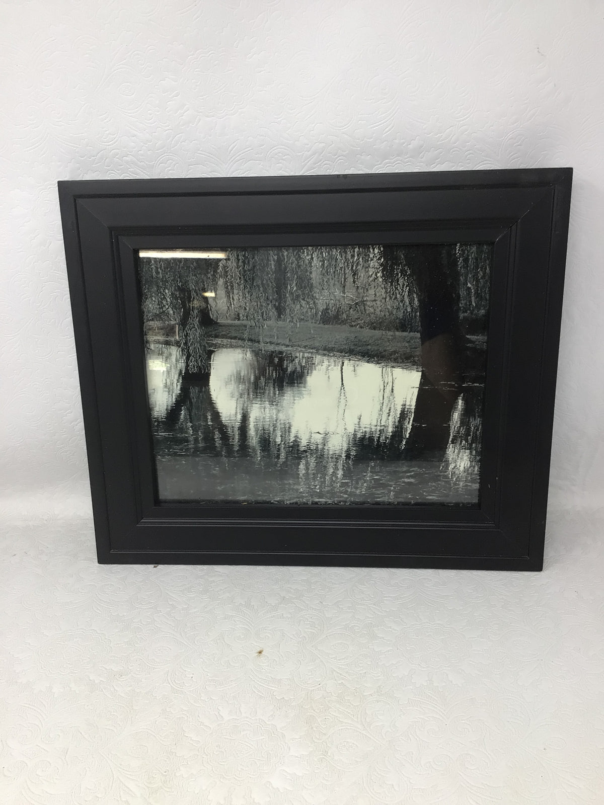 Black and White Framed River Reflection Photograph