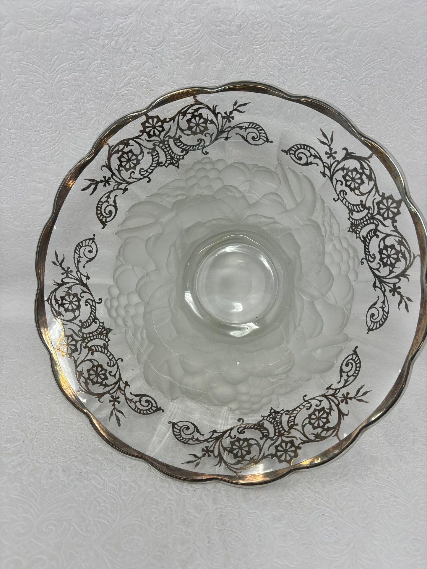 Vintage 1930’s Overlay Silver Pressed Glass Footed Bowl