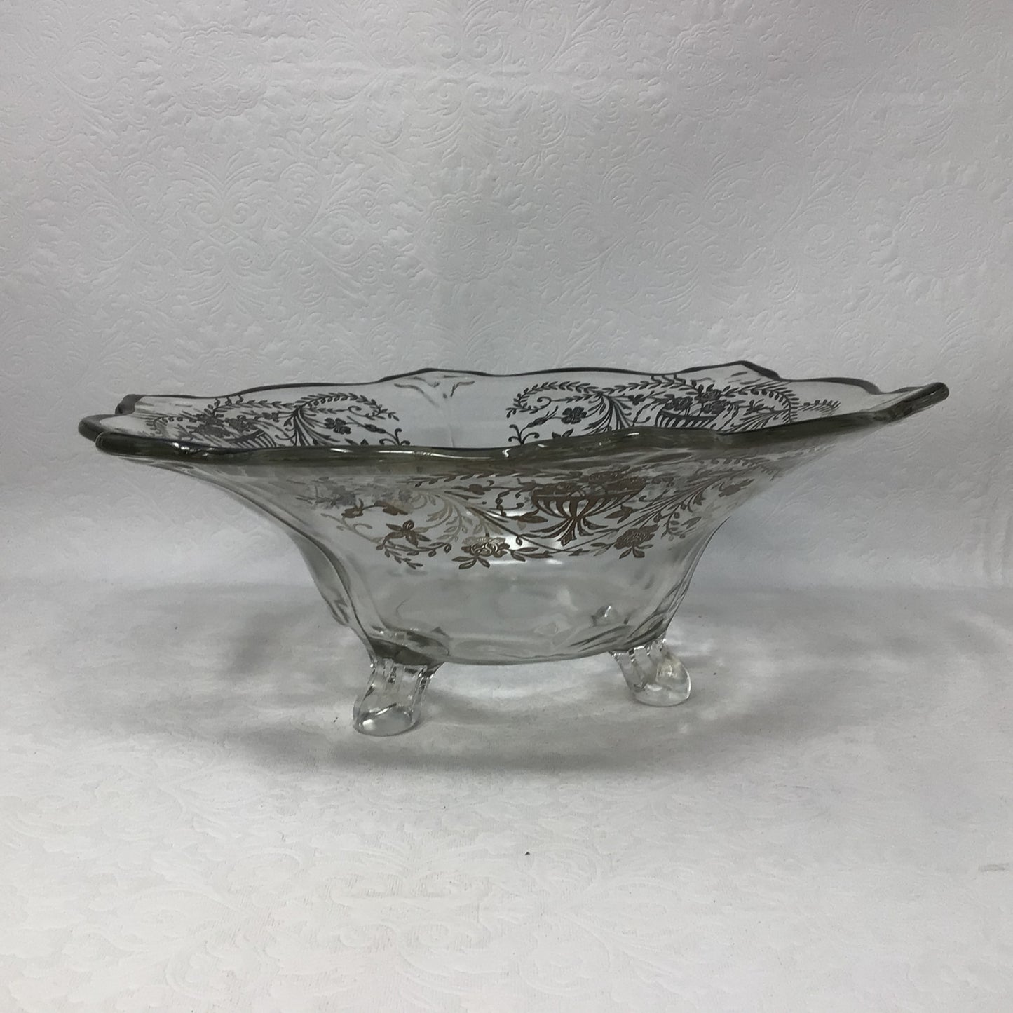 Antique Silver Overlay Glass Footed Bowl