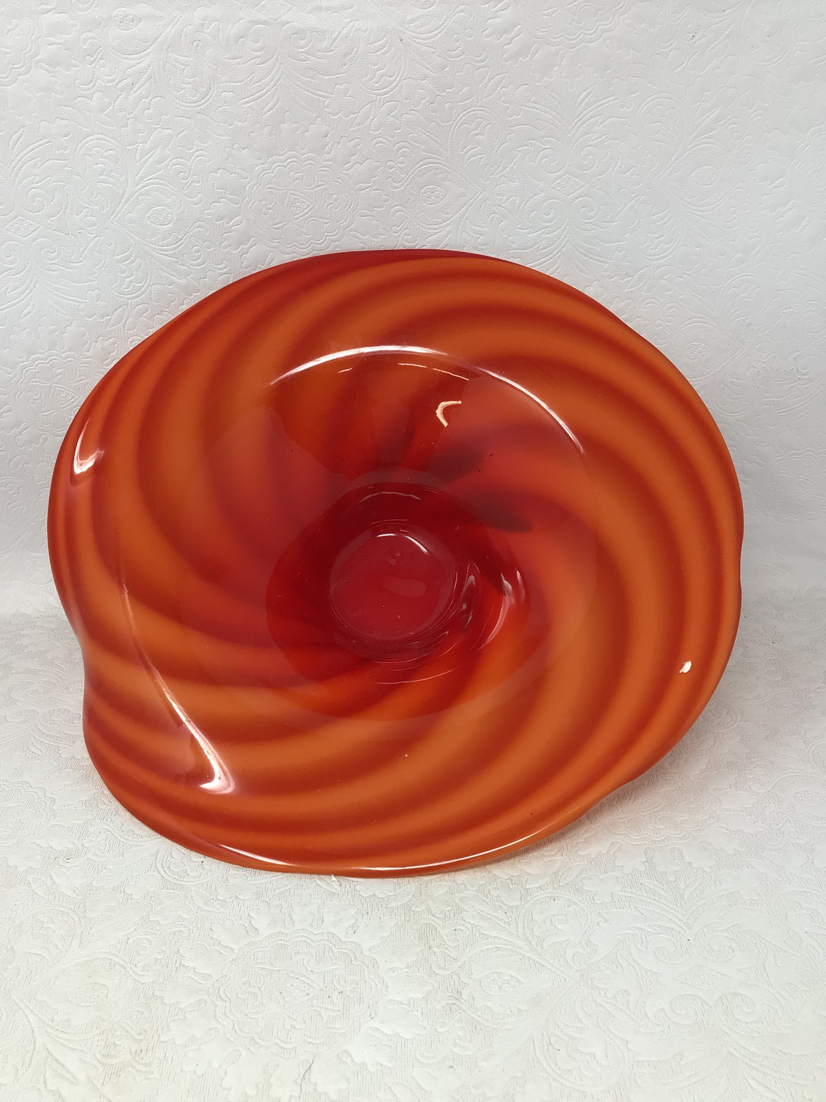 Handblown Orange Glass Centerpiece Bowl.