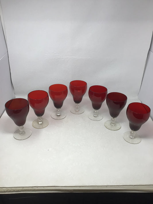 Set of 7 Ruby Red Water Goblets
