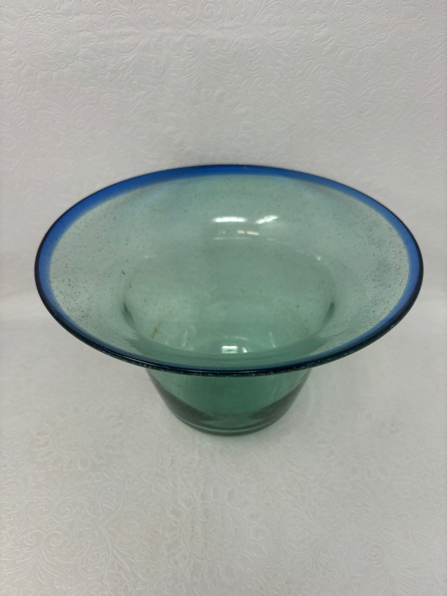 Hand Blown Blue Rimmed Green Vase/Bowl