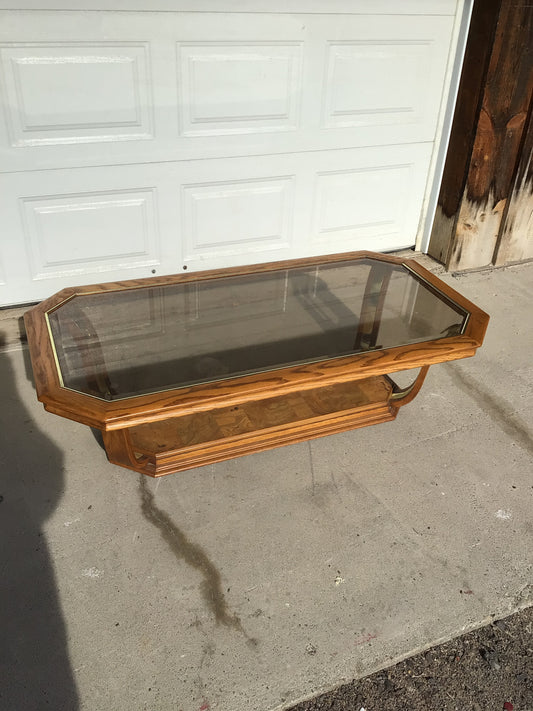 Wood and Glass Long Octagon Coffee Table