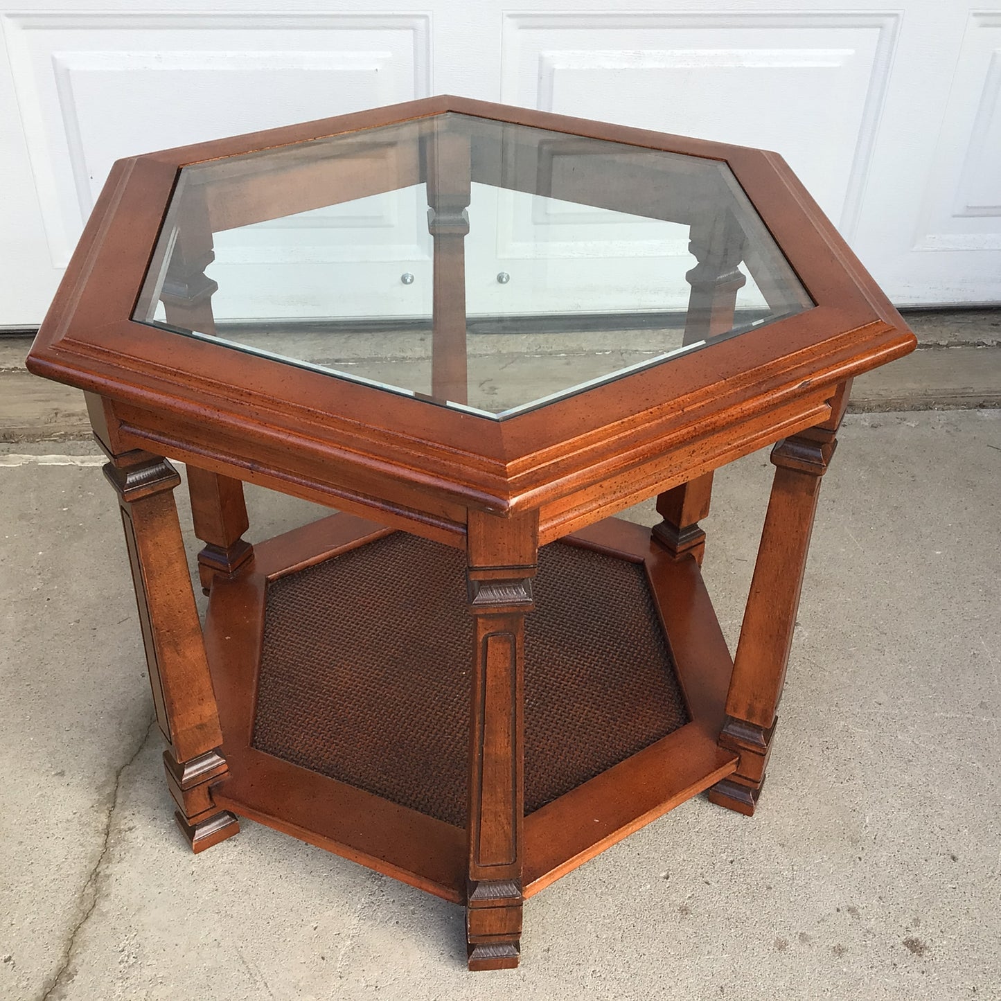 Hexagonal End Table with Glass Top