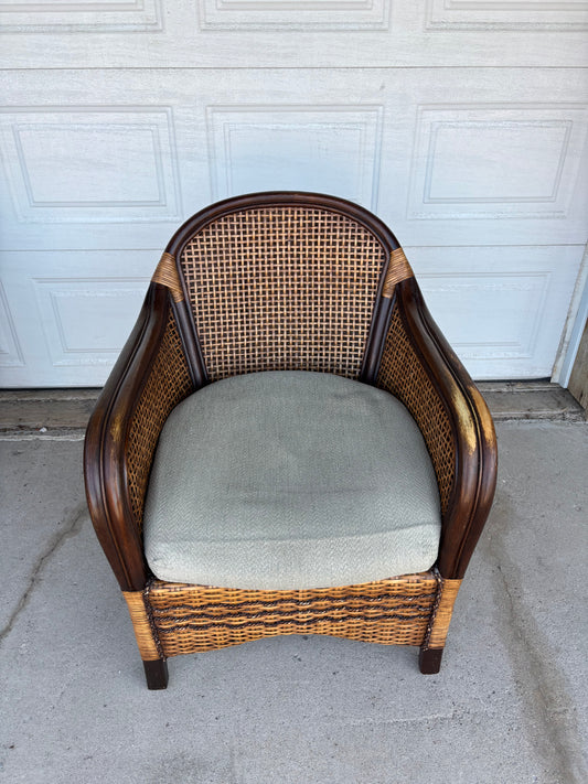 Vintage Rattan and Cane Barrel Armchair