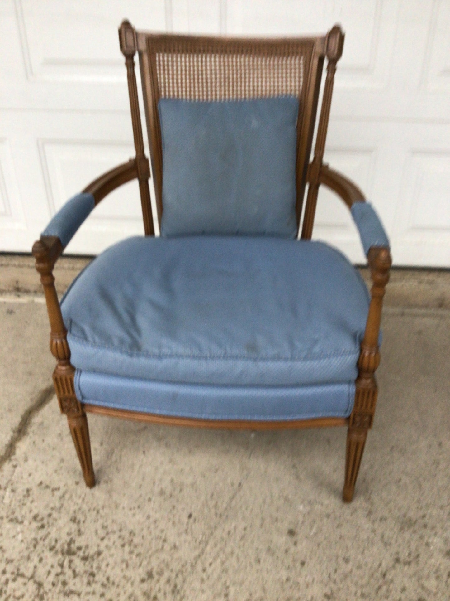 Blue Louis XVI-style Caned Bergere Armchair