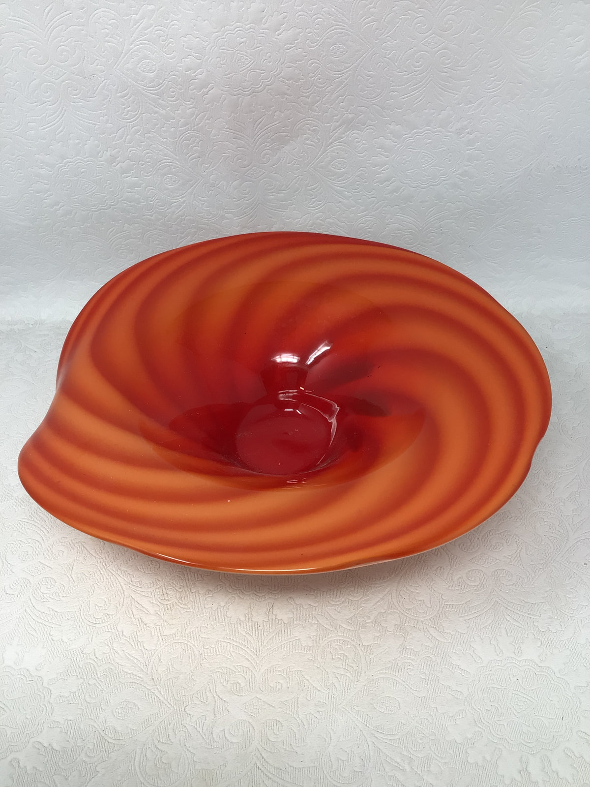 Handblown Orange Glass Centerpiece Bowl.