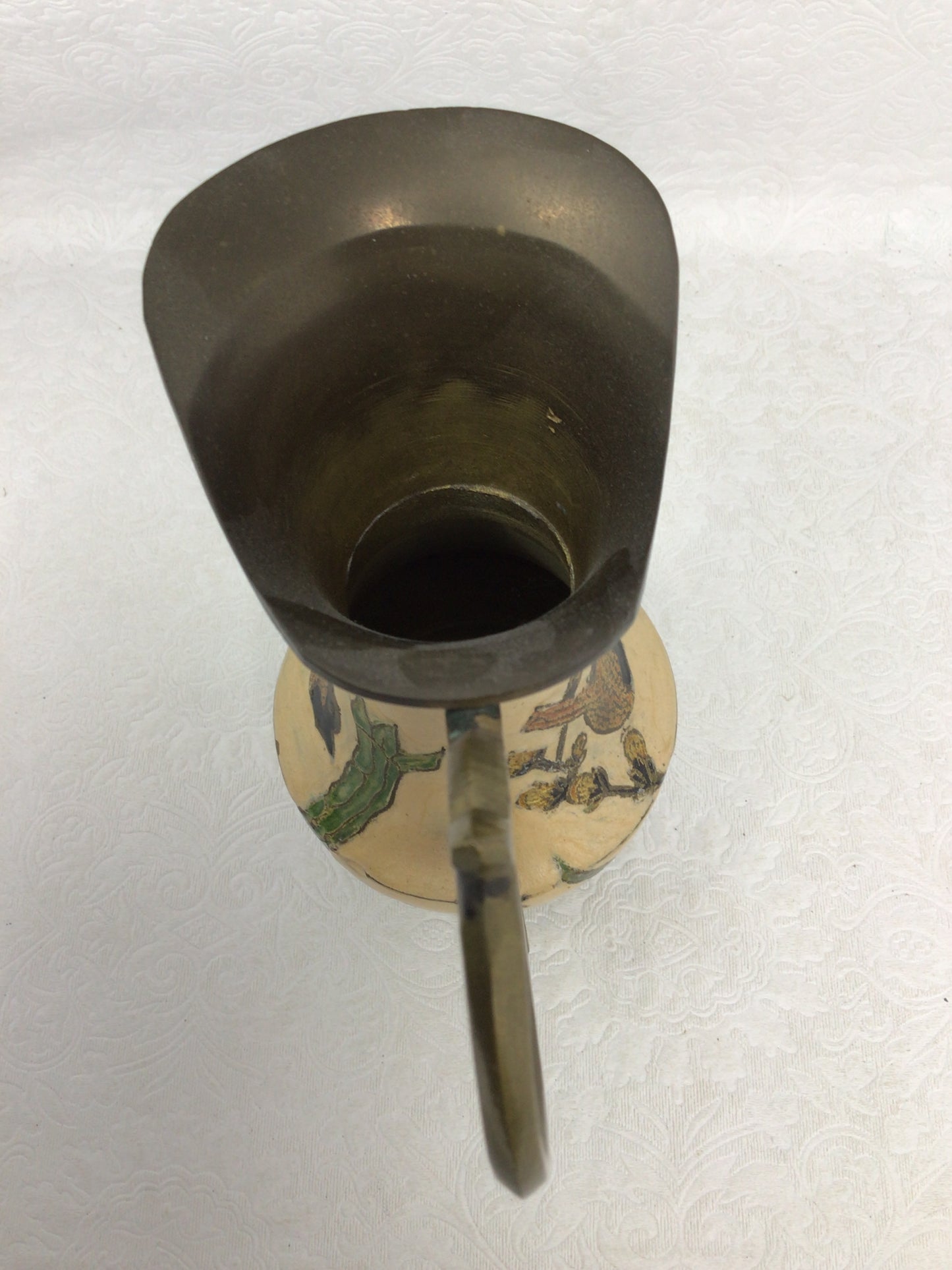 Vintage Hand-Painted Brass Pitcher