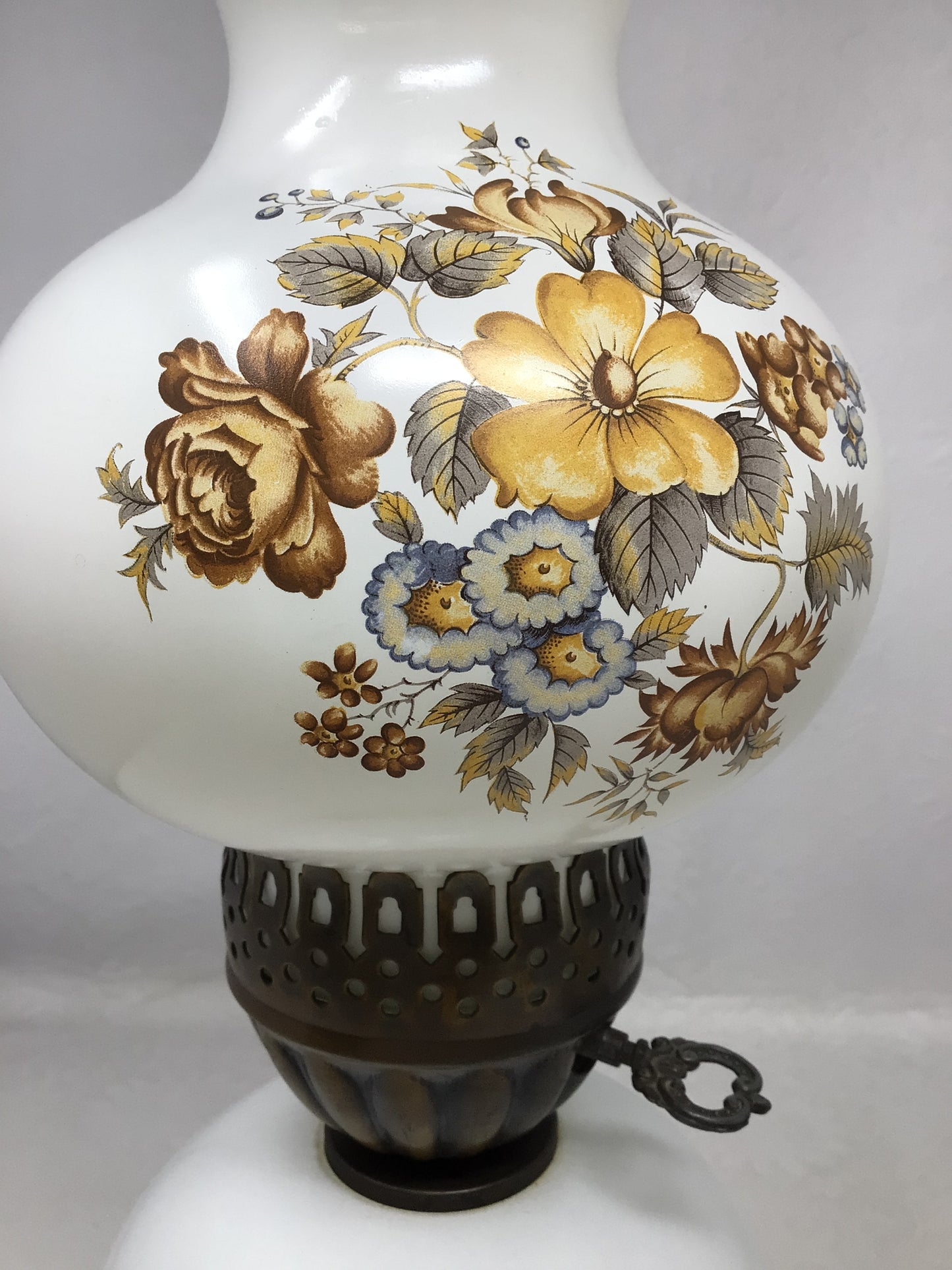 Vintage Floral Milk Glass Hurricane Lamp