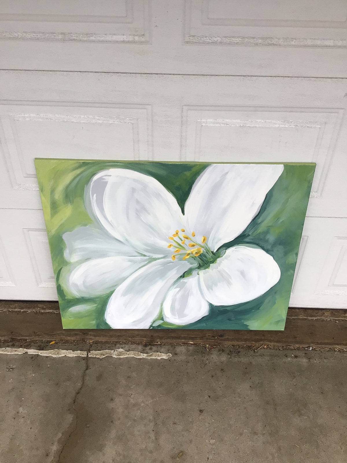 Acrylic Canvas Painting of a White Floral Blossom