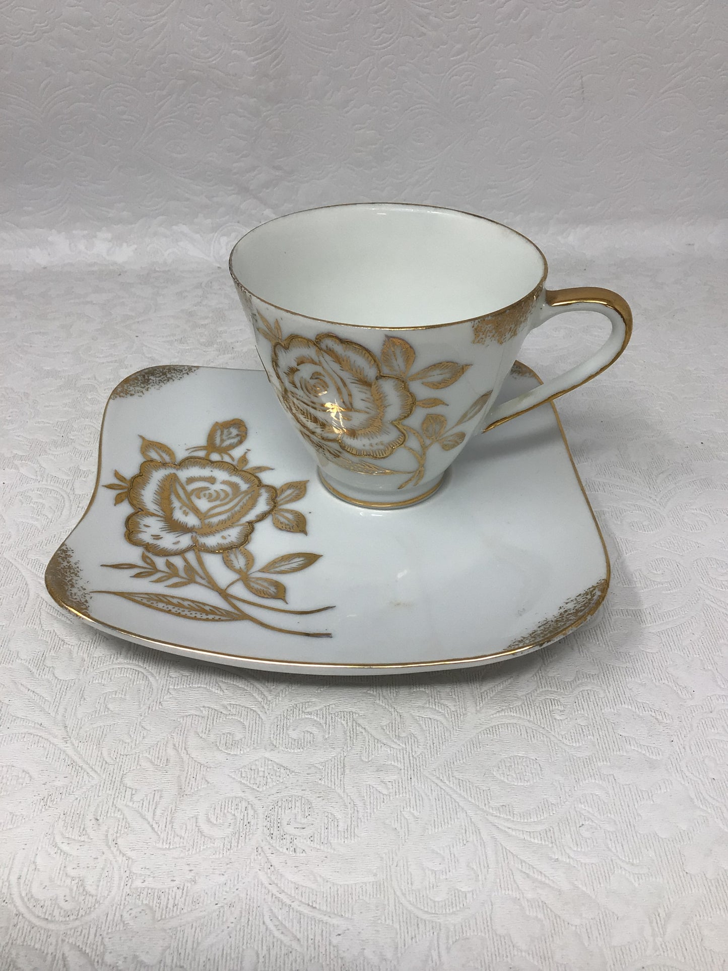 Vintage Oakwood White Porcelain Set, 4 Teacups & 4 Dessert Plates