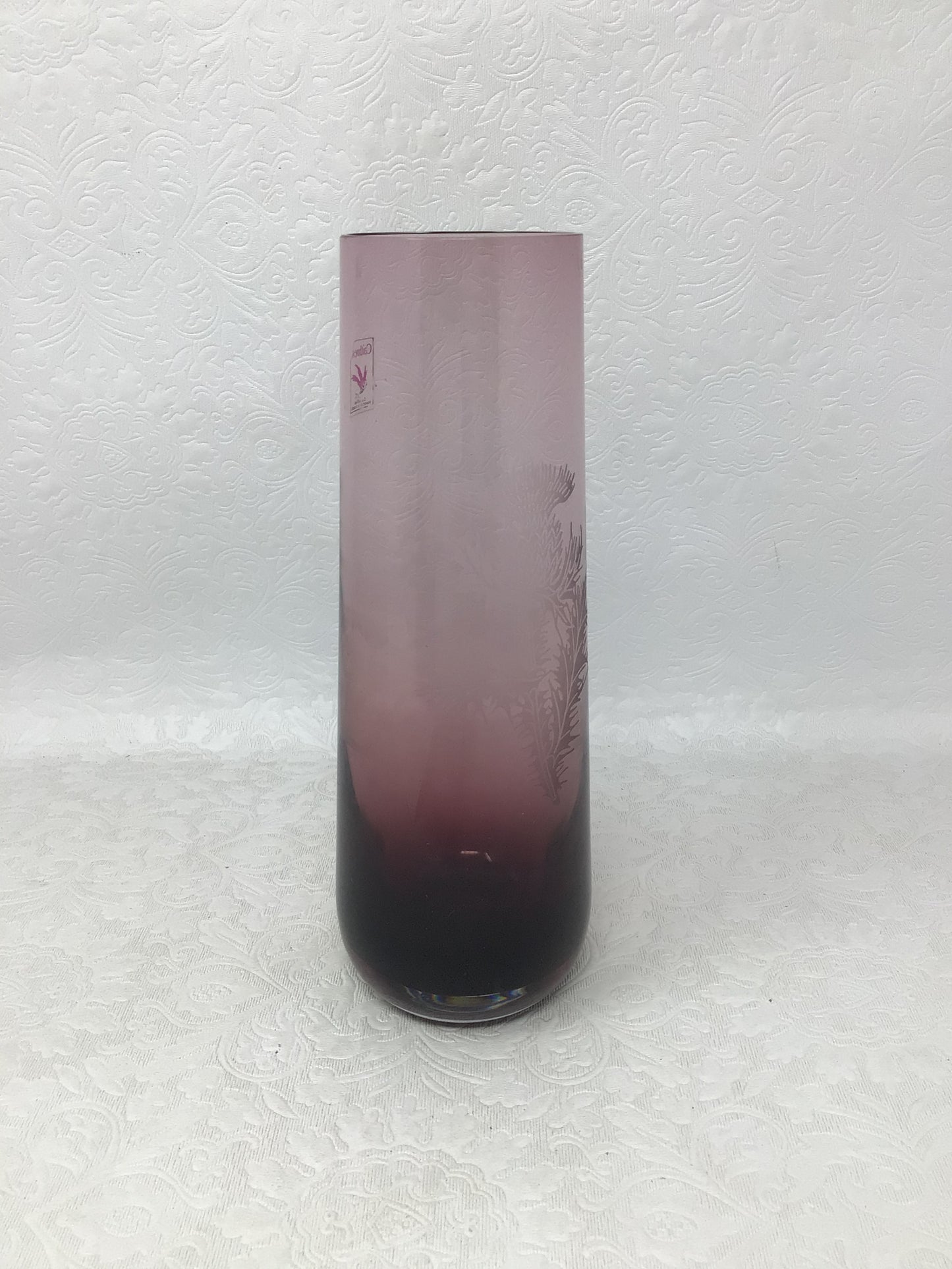 Caithness Scotland Amethyst Etched Bud Vase