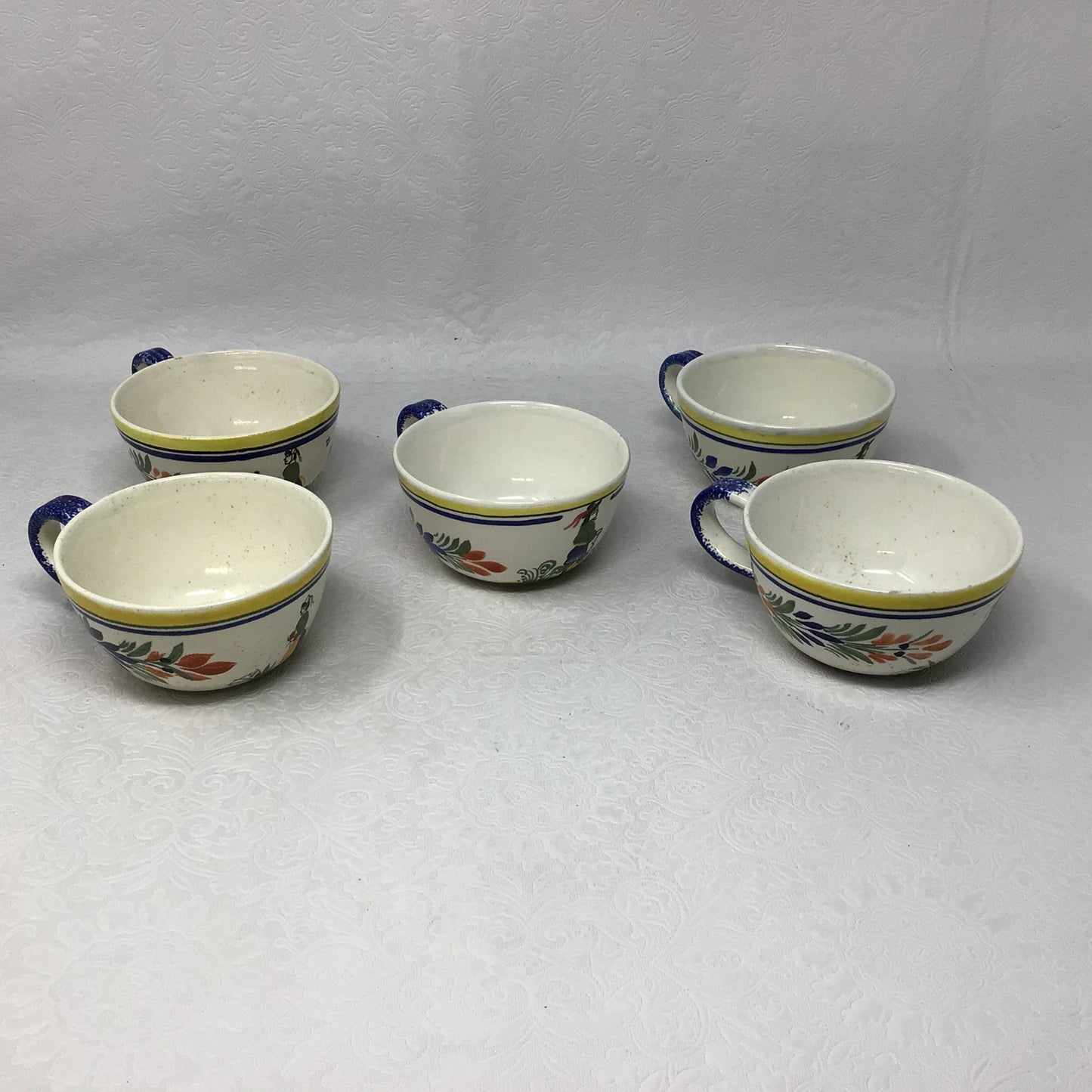 Set of 5 Henriot Quimper French Tea Cups