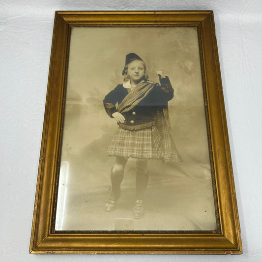 Antique Framed Photograph - Child in Traditional Scottish Costume