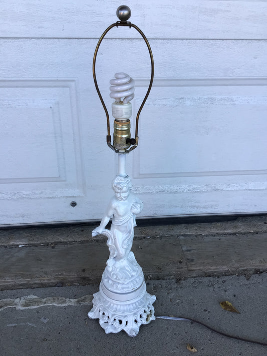 Vintage White Figural Cherub Lamp