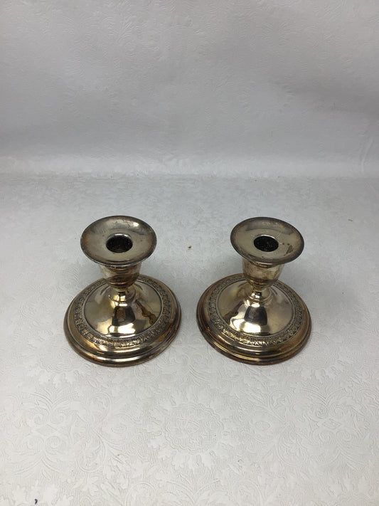 Pair of Vintage Short-Profile Candlestick Holders