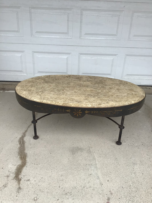 Travertine & Metal Coffee Table
