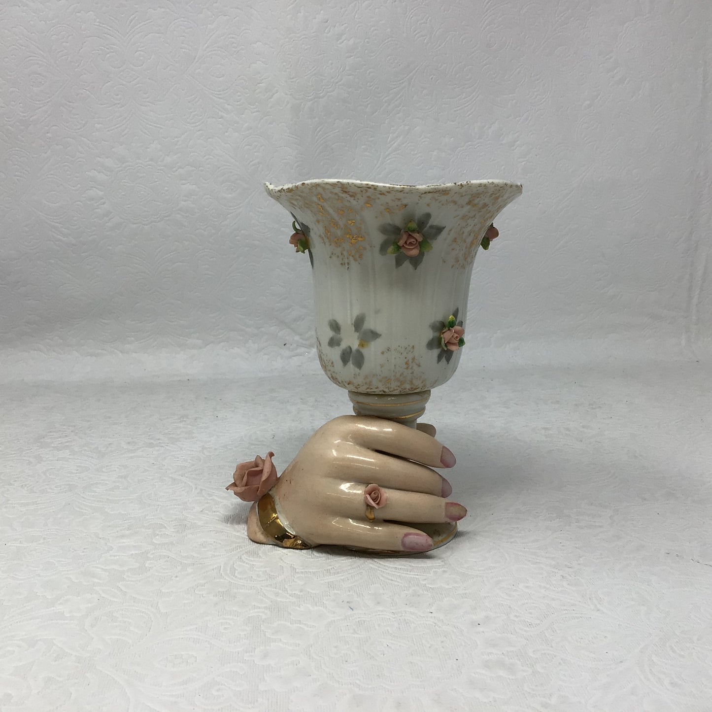 Vintage Lefton China Hand-Painted Hand Holding Vase