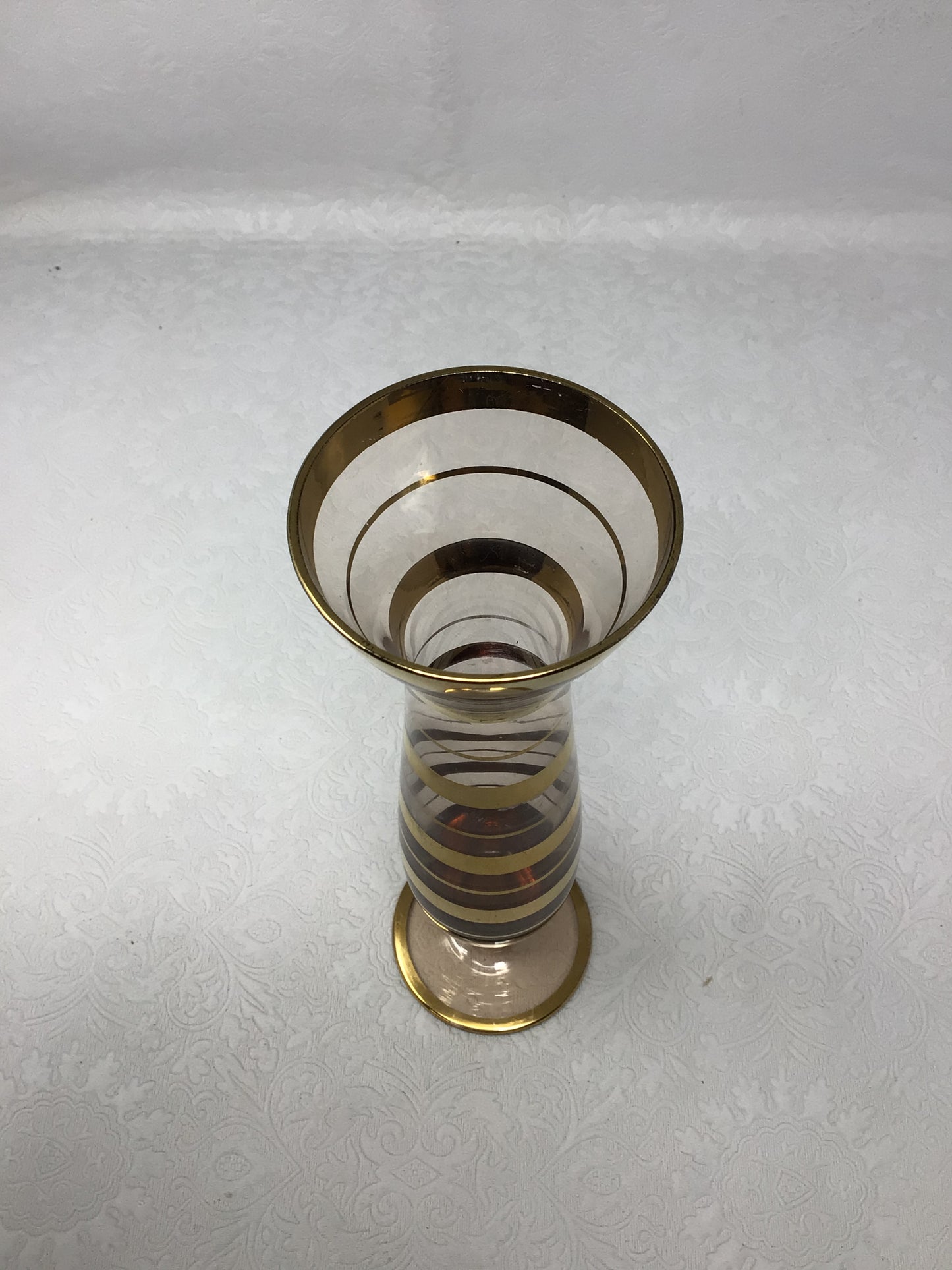 Amber Glass Vase With Gold Banded Stripes