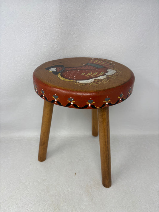 Vintage Wooden Hand Painted Milking Stool