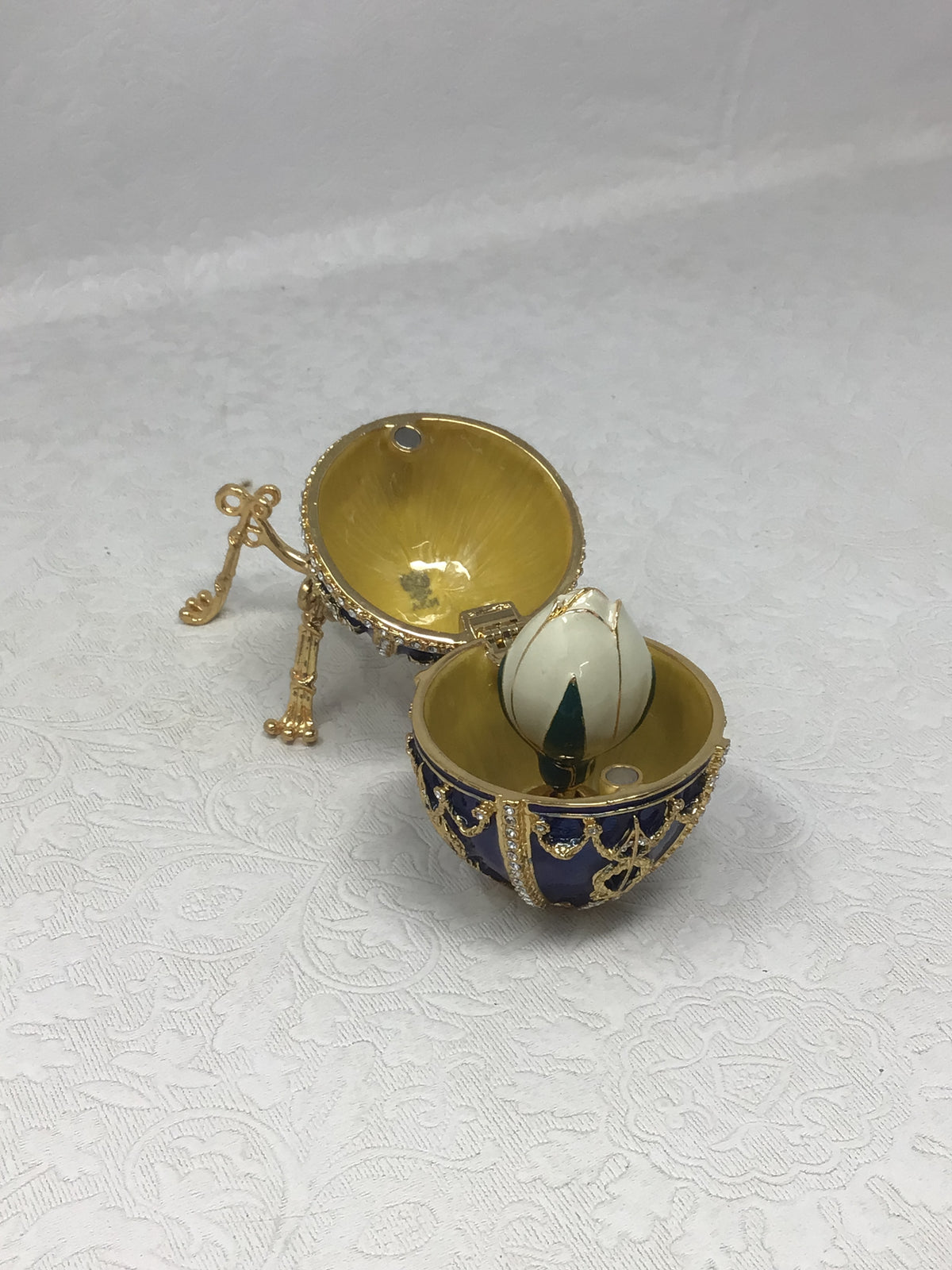Blue and Gold Fabergé-Style Decorative Trinket Box