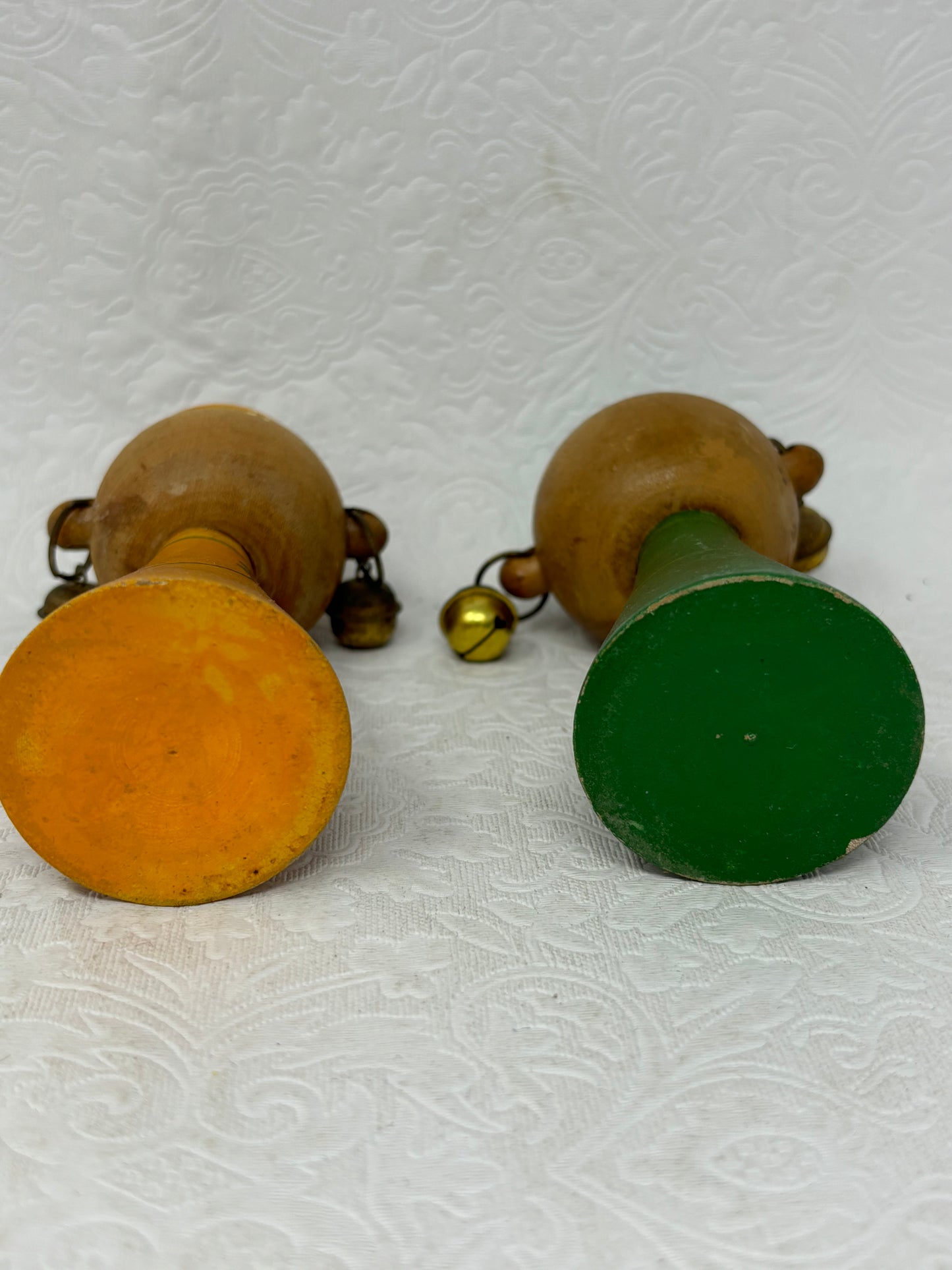 Vintage Wooden Salt & Pepper Shakers with Bell Earrings