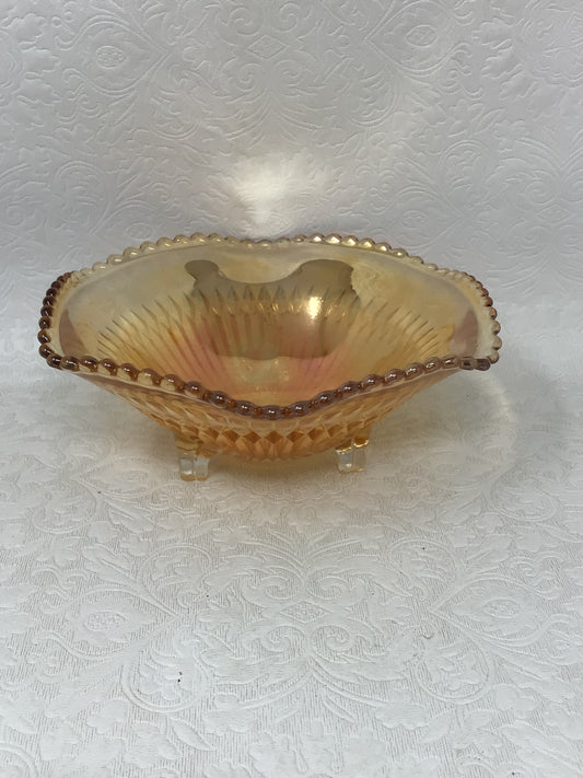 Jeannette Anniversary Marigold Carnival Glass Bowl