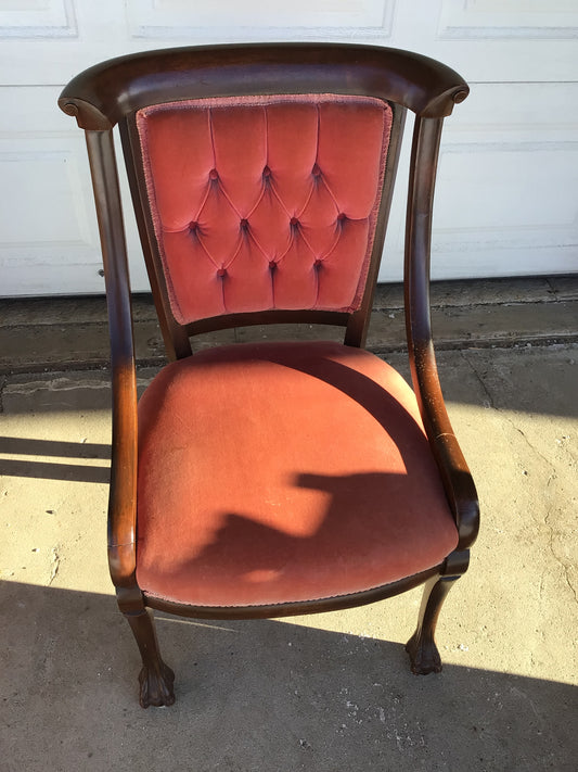 Antique Walnut and Pink Velvet Upholstery Chair