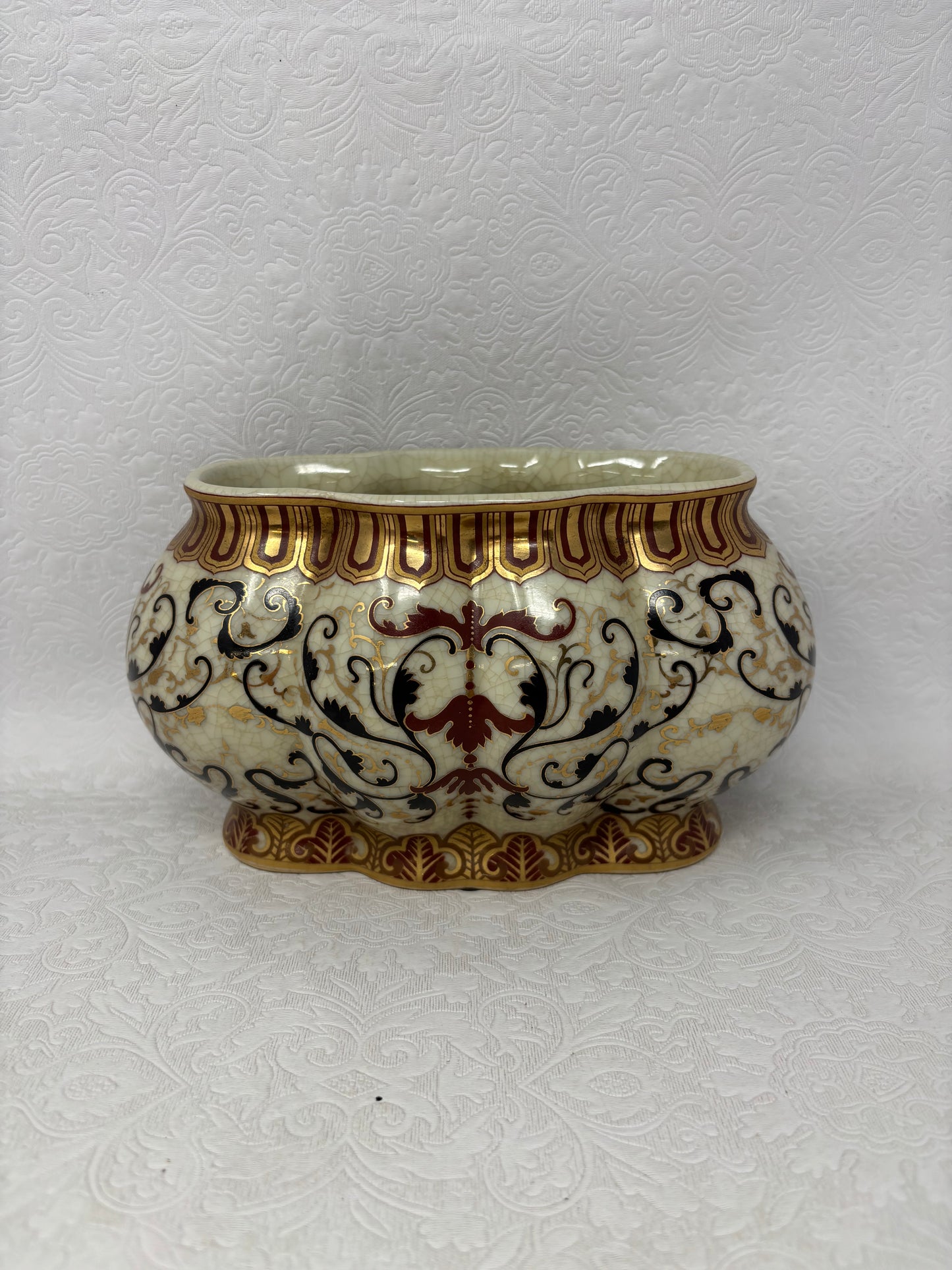 Vintage Amita Crackle Glaze Porcelain Oval Planter
