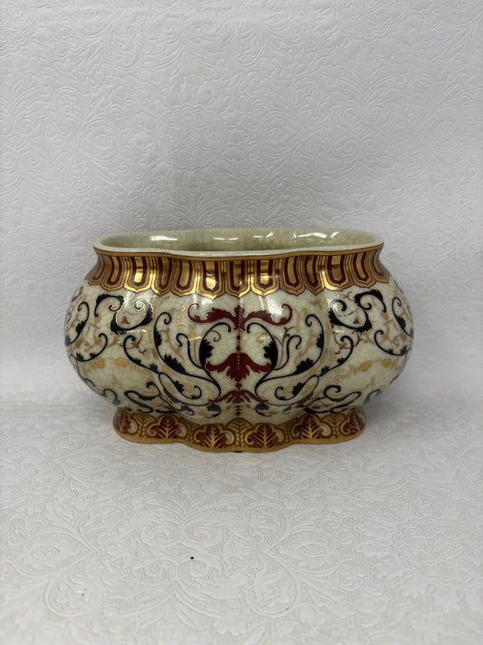 Vintage Amita Crackle Glaze Porcelain Oval Planter