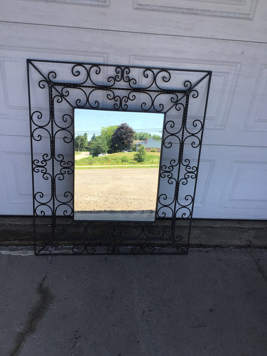 Ornate Black Wrought Iron Mirror