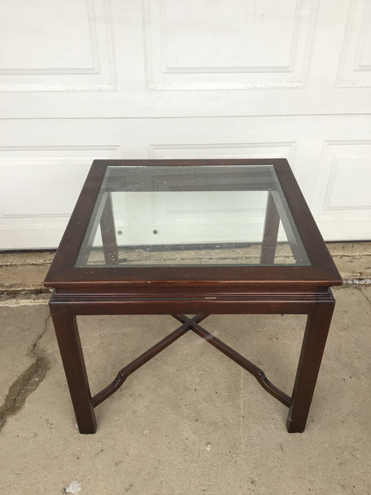 Dark Wood & Glass Square Coffee Table
