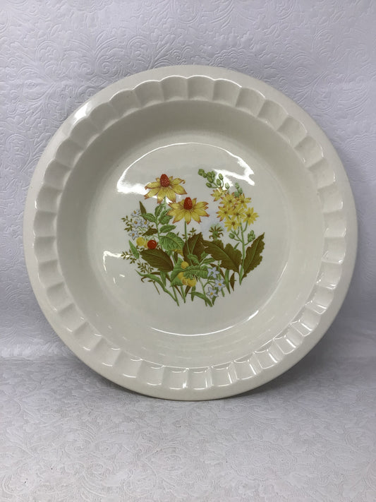 Vintage Floral Fluted Ceramic Pie Plate