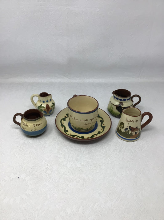 Torquay Motto Ware Teacup and Mini Pitchers