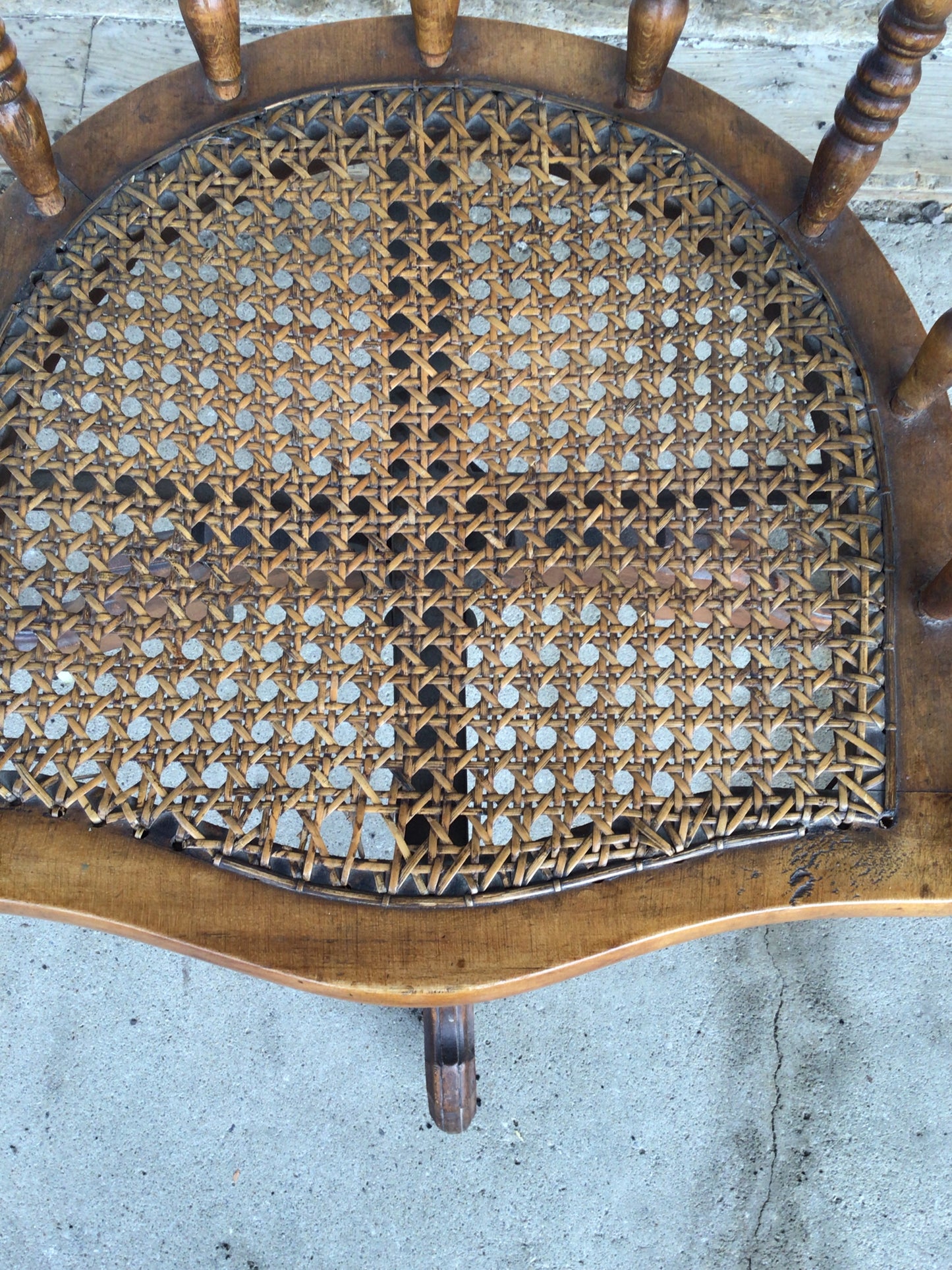 Vintage Oak Cane-back Swivel Banker's Chair