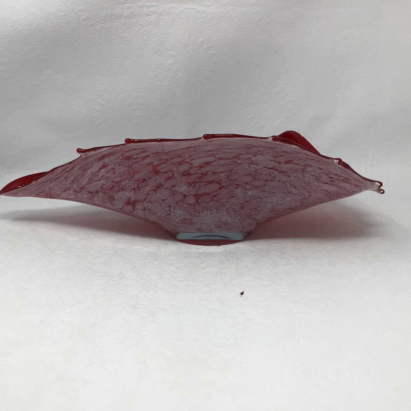 Art Glass Ruby Red White Opalescent Shell Console Bowl