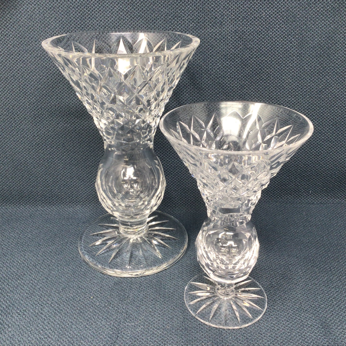 Set Of Two Tyrone Cut Crystal "Thistle" Vases