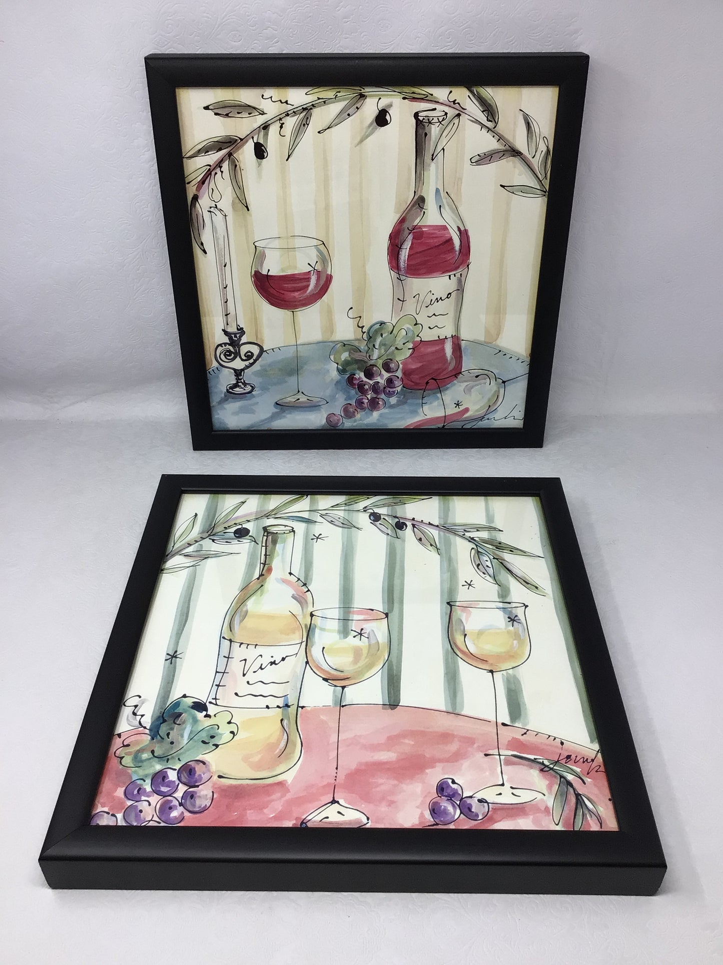 Set of 2 Art Pieces - Wine and Wine Glasses