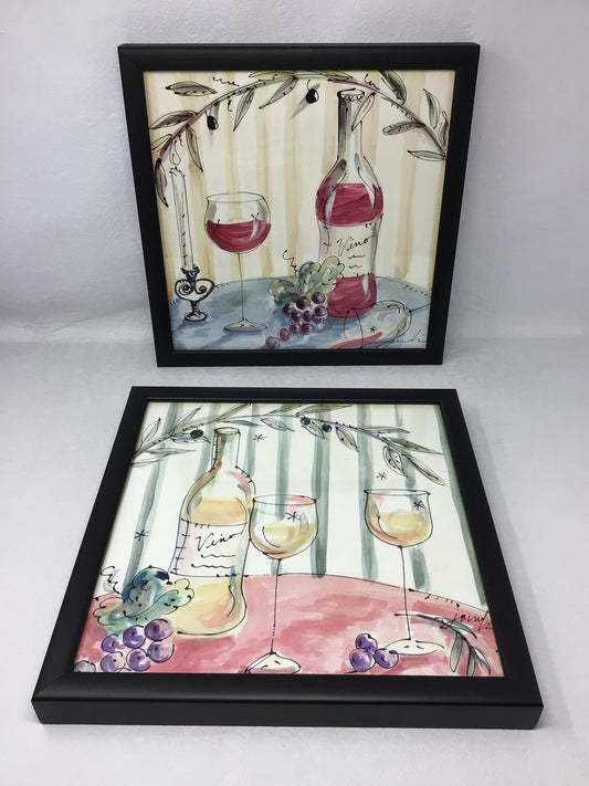 Set of 2 Art Pieces - Wine and Wine Glasses