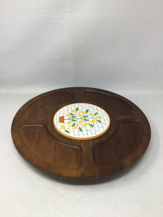Wooden Lazy Susan with Accent Tile