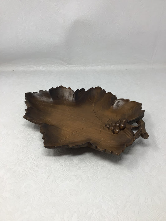Vintage Hand-Carved Leaf-Shaped Serving Tray
