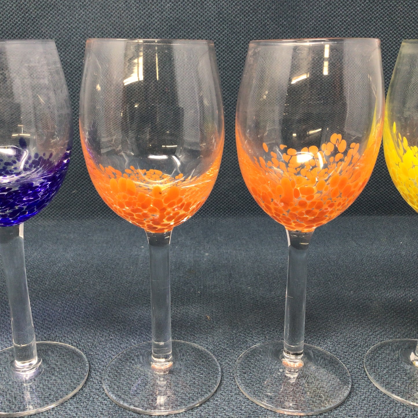 Set Of Seven Colourful Dot Wine Glasses