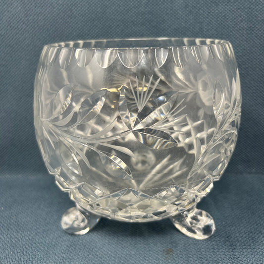 3 Footed Cut Glass Rose Bowl