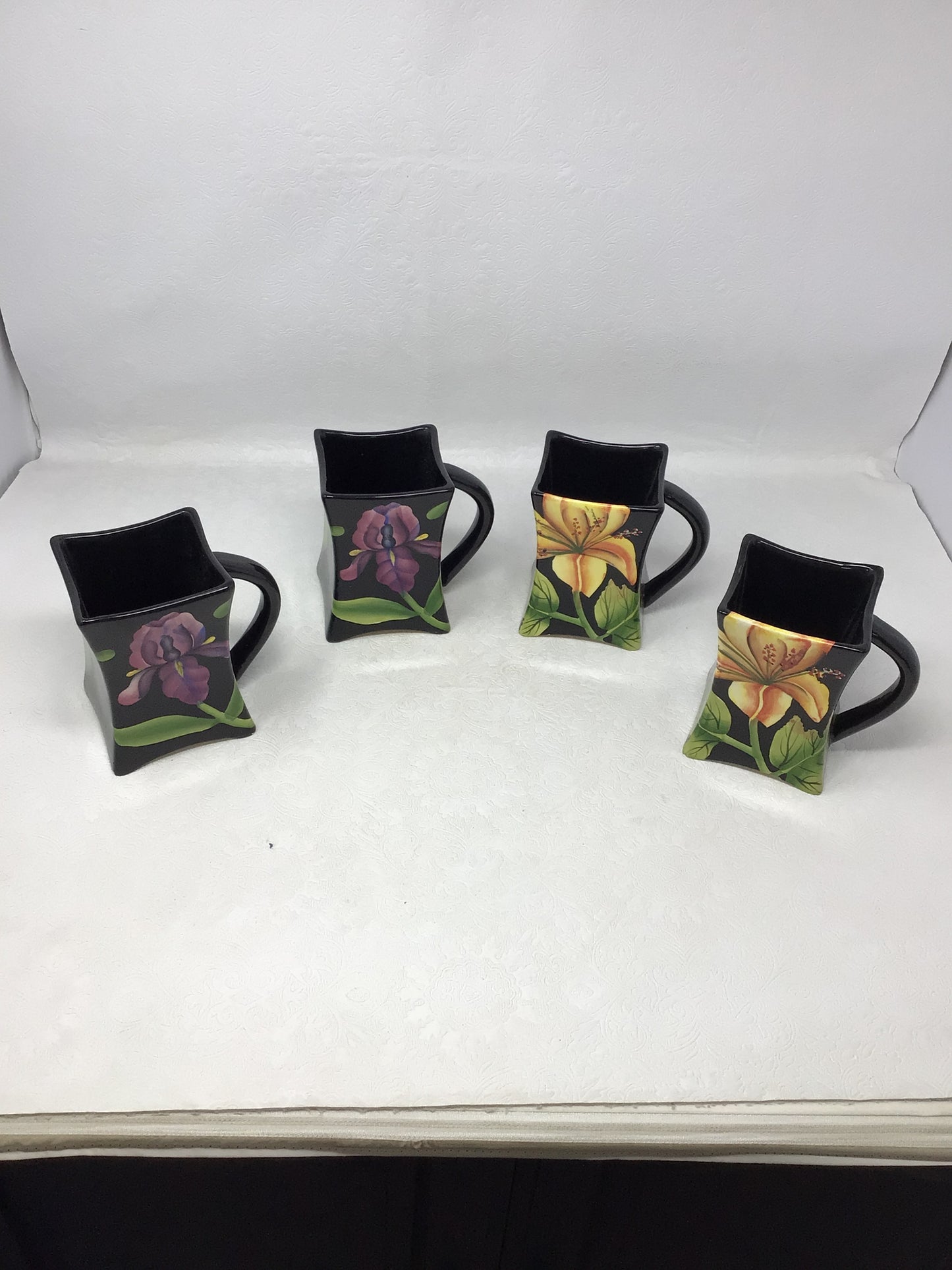 Hand-painted Floral Mugs, Set of 4