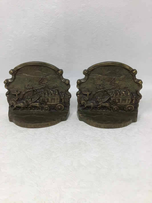Brass Stagecoach Bookends