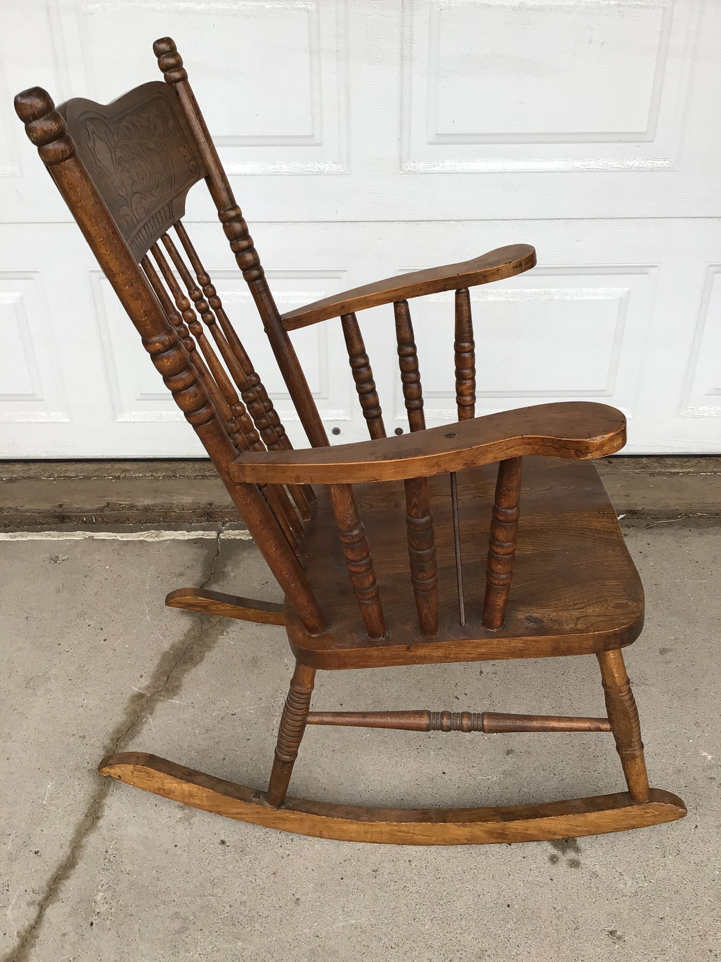Antique Oak Pressed-Back Rocking Chair
